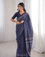 Premium Indigo Printed Soft Cotton Saree with Elegant Border