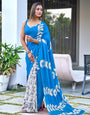 Sky Blue Soft Cotton Printed Ready-to-Wear Saree | 2-Minute Draping | Comfortable Daily & Party Wear