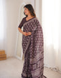 Premium Soft Cotton Printed Saree with Elegant Handcrafted Border & Unstitched Blouse Piece-N2-BROWN
