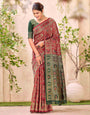 Maroon Soft Silk Woven Banarasi Saree with Traditional Motifs & Rich Contrast Pallu