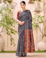 Navy blueSoft Silk Woven Banarasi Saree with Traditional Motifs & Rich Contrast Pallu
