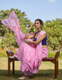 Premium Pink Maslin Cotton Saree with Hand Block Floral Print & Elegant Border