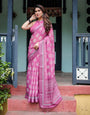 Soft Cotton Linen Saree in Rose Pink with White Woven Motifs – Elegant Daily & Office Wear