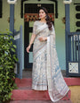 Premium Cotton Linen Printed Saree with Elegant Border & Tassels