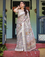 Premium Cotton Linen Printed Saree with Elegant Border & Blouse Piece