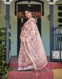 Premium Cotton Linen Printed Saree with Elegant Border With Blouse Piece