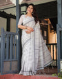 Premium Cotton Linen Printed Saree with Elegant Border With Blouse Piece -gg739