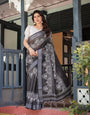 Premium Cotton Linen Printed Saree with Elegant Border With Blouse Piece -gg741