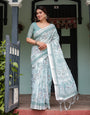 Premium Cotton Linen Printed Saree with Elegant Border With Blouse Piece -gg742