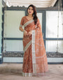 Premium Cotton Linen Printed Saree with Elegant Border With Blouse Piece -gg743