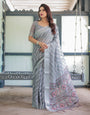 Premium Cotton Linen Printed Saree with Elegant Border With Blouse Piece -gg747