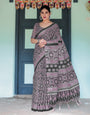 Premium Printed Cotton Linen Saree with Contemporary Ethnic Motifs