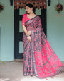 Premium Printed Cotton Linen Saree with Elegant Border & Contemporary Floral Motifs