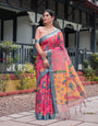 Premium Cotton Linen Printed Saree with Artistic Pallu & Contemporary Border
