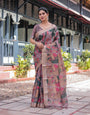 Premium Printed Cotton Linen Saree with Artistic Motifs