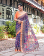 Premium Printed Cotton Linen Saree with Elegant Floral & Artistic Pallu Design