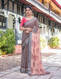 Premium Printed Cotton Linen Saree with Contemporary Motif & Elegant Contrast Pallu