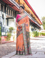 Premium Cotton Linen Saree with Folk Art Pallu & Contemporary Prints