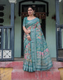 Premium Cotton Linen Printed Saree with Elegant Border With Blouse Piece -gg749
