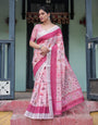 Premium Cotton Linen Printed Saree with Elegant Border With Blouse Piece -gg750
