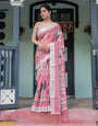 Premium Cotton Linen Printed Saree with Elegant Border With Blouse Piece -gg752