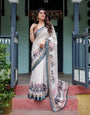 Off-white Floral Printed Cotton Linen Saree – Elegant Office & Daily Wear Essential