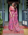 Pink Floral Elegance with All-Day Comfort Printed Cotton Linen Saree for Daily & Office Wear