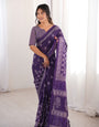 Premium Purple Printed Soft Cotton Saree with Elegant Border & Unstitched Blouse (Copy)