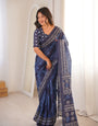 Premium Printed Soft Cotton Saree – Elegant indigo Floral Weave