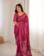 Premium Printed Soft Cotton Saree – Elegant Pink Floral Weave