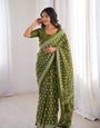 Premium Green Printed Soft Cotton Saree with Elegant Border