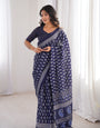 Premium Indigo Printed Soft Cotton Saree with Elegant Border