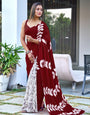 Wine Red Soft Cotton Printed Ready-to-Wear Saree | 2-Minute Easy Drape | Comfortable Daily & Party Wear