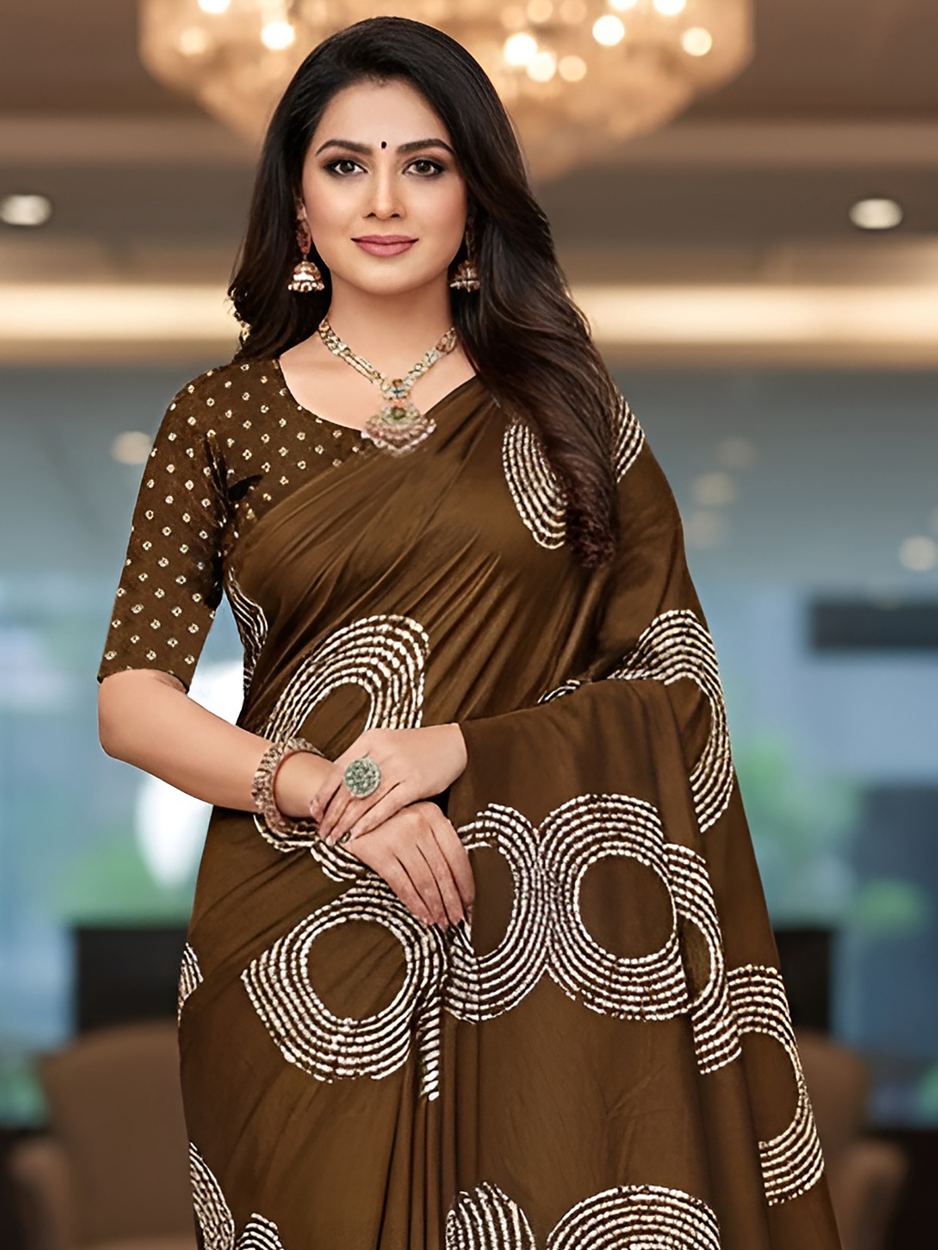 Soft Cotton Printed Saree with Bandhani Circles & Floral Designer Pallu