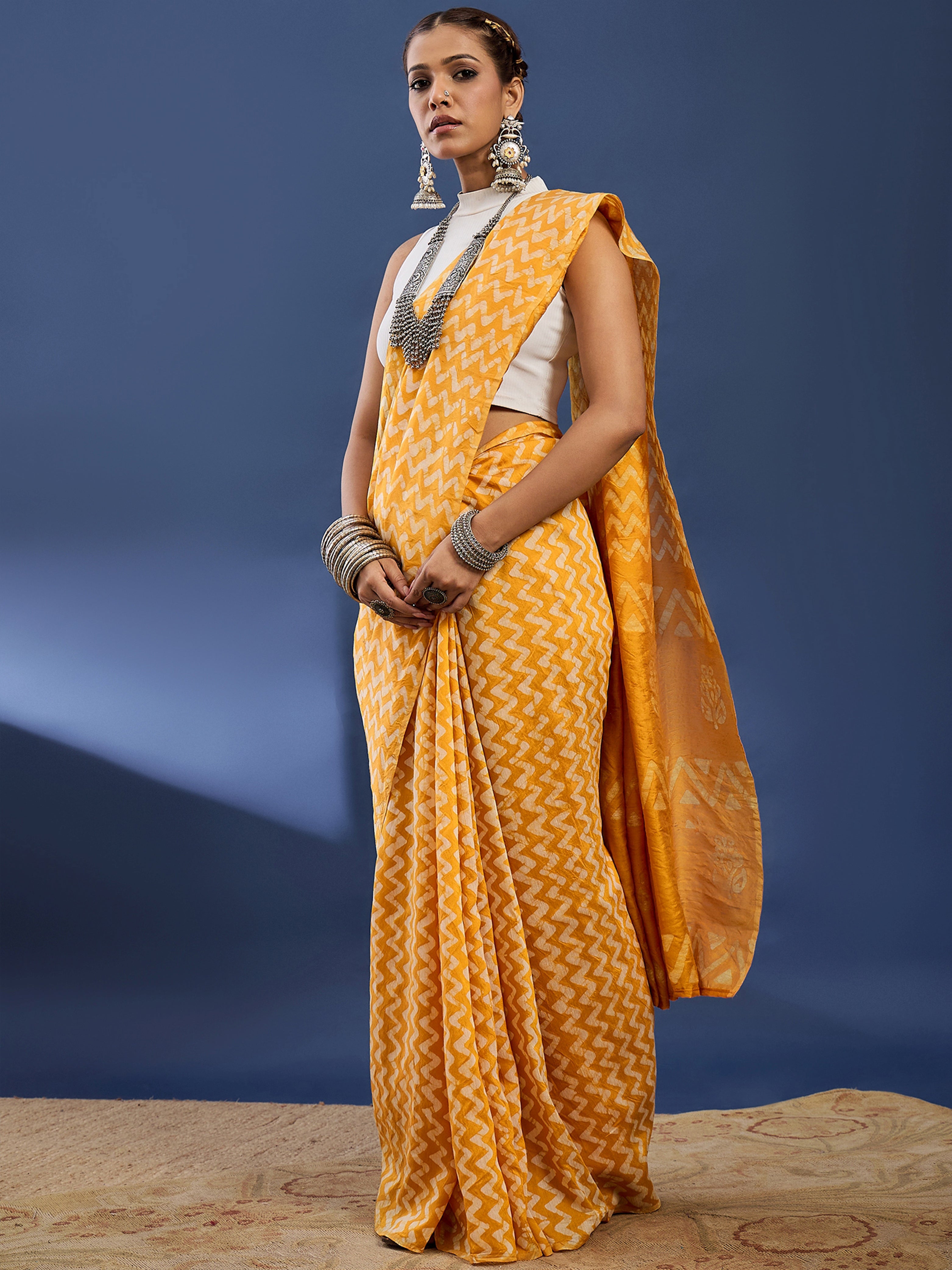 Traditional Original Wex Batik Chanderi Cotton Silk Saree -yellow