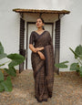 Premium Black Cotton Linen Printed Saree with Traditional Ethnic Motifs