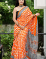 Soft Cotton Printed Saree with Orange Paisley Design – Lightweight Daily Wear Saree