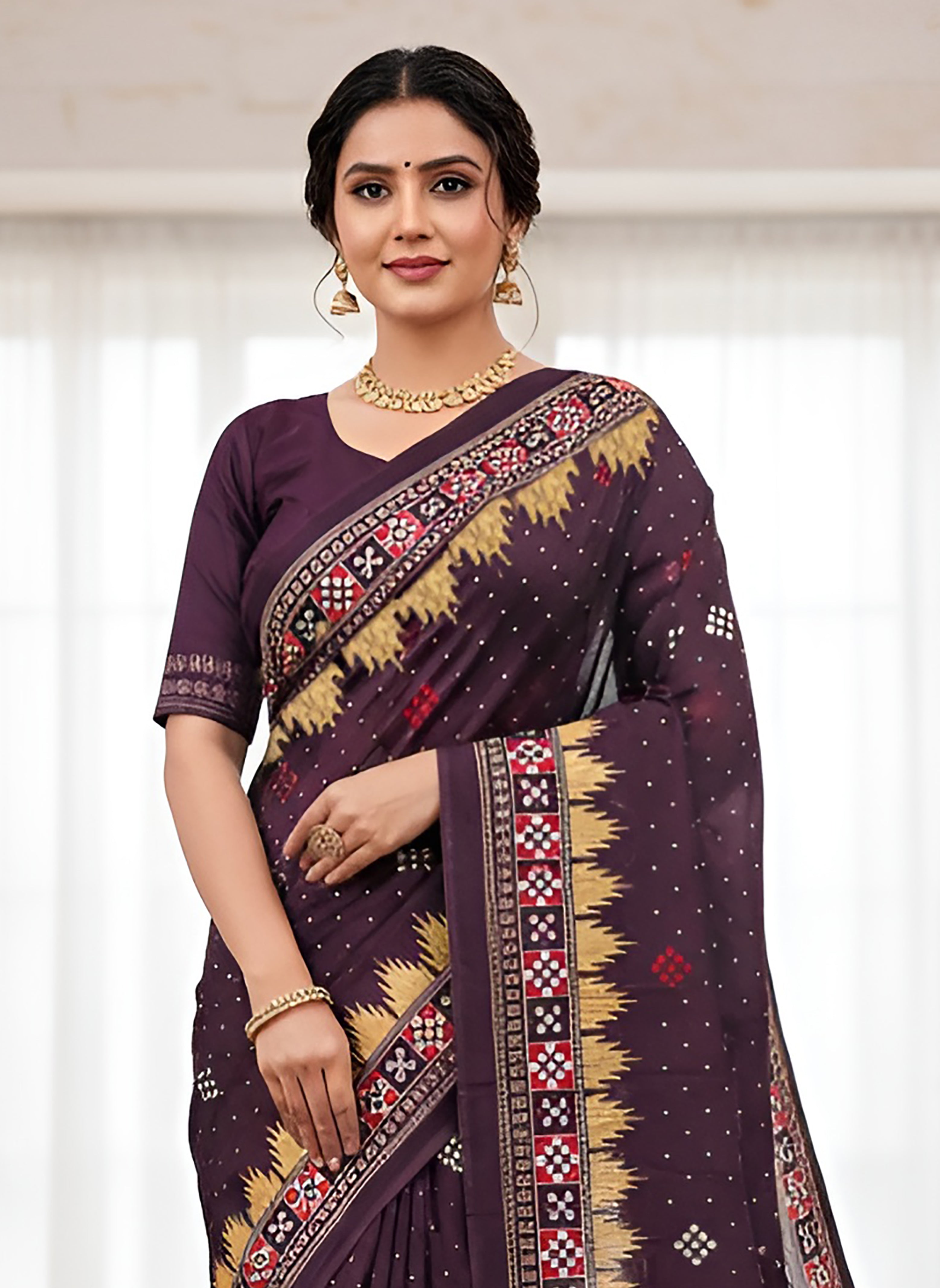 Soft Cotton Sambalpuri Ikkat Printed Saree with Ethnic Border & Pallu Design
