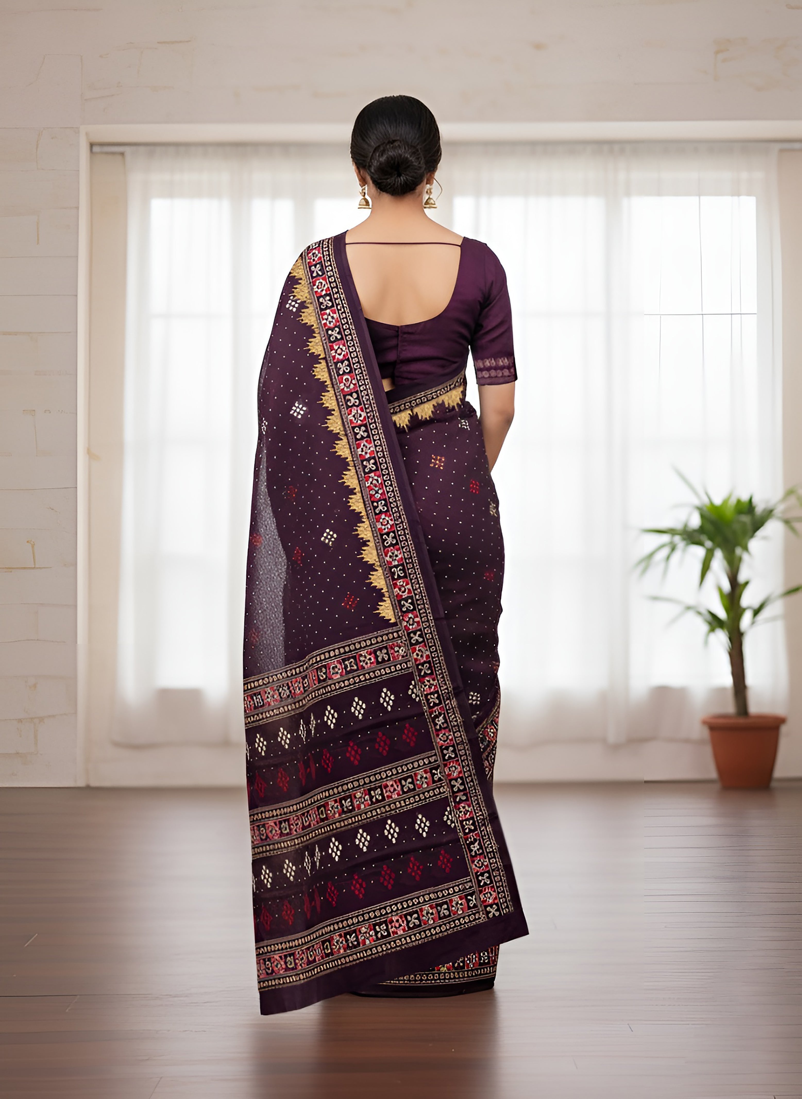 Soft Cotton Sambalpuri Ikkat Printed Saree with Ethnic Border & Pallu Design