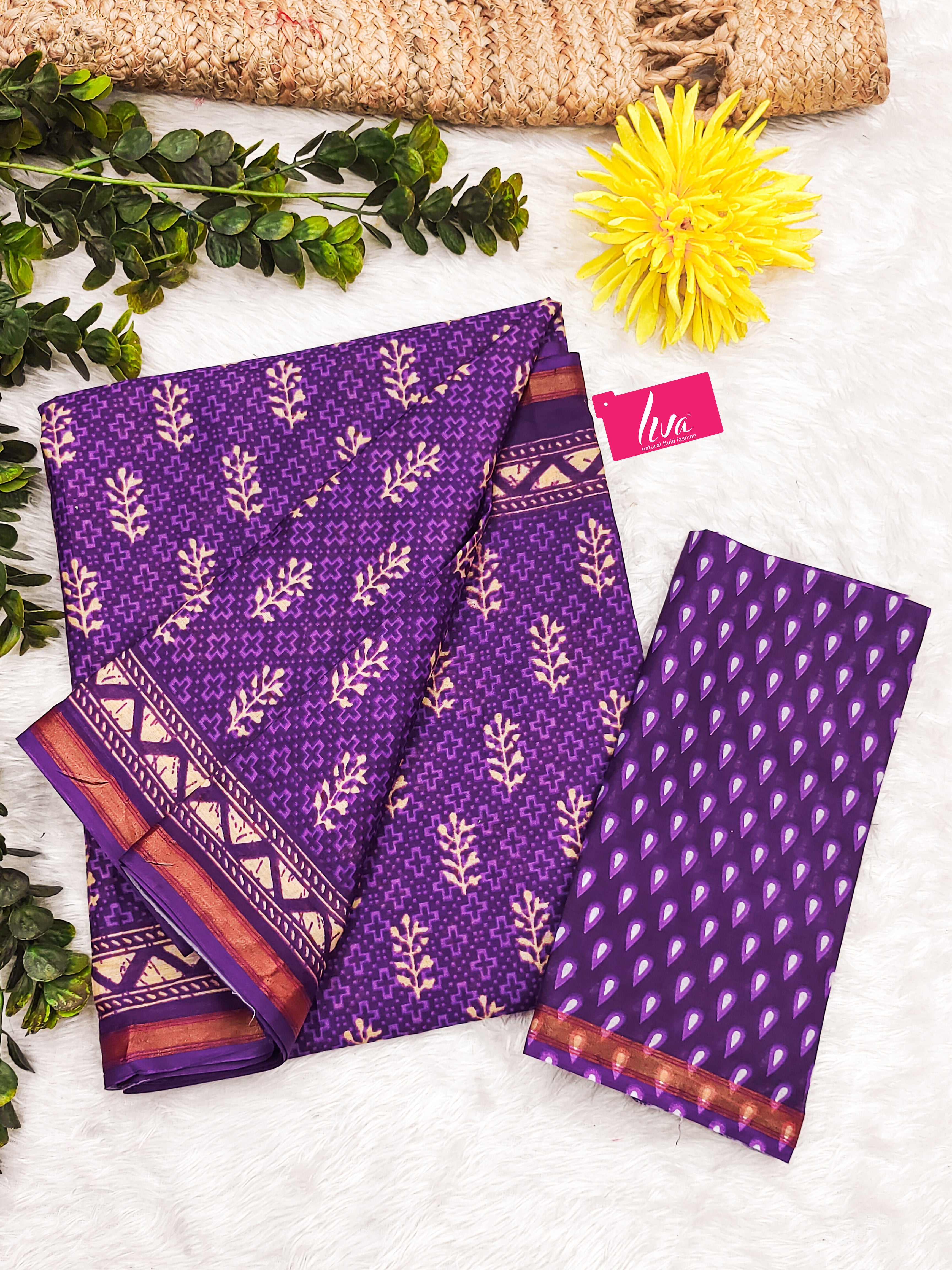 Soft Cotton Ikat Style Printed Saree with Rich Zari Border & Designer Pallu