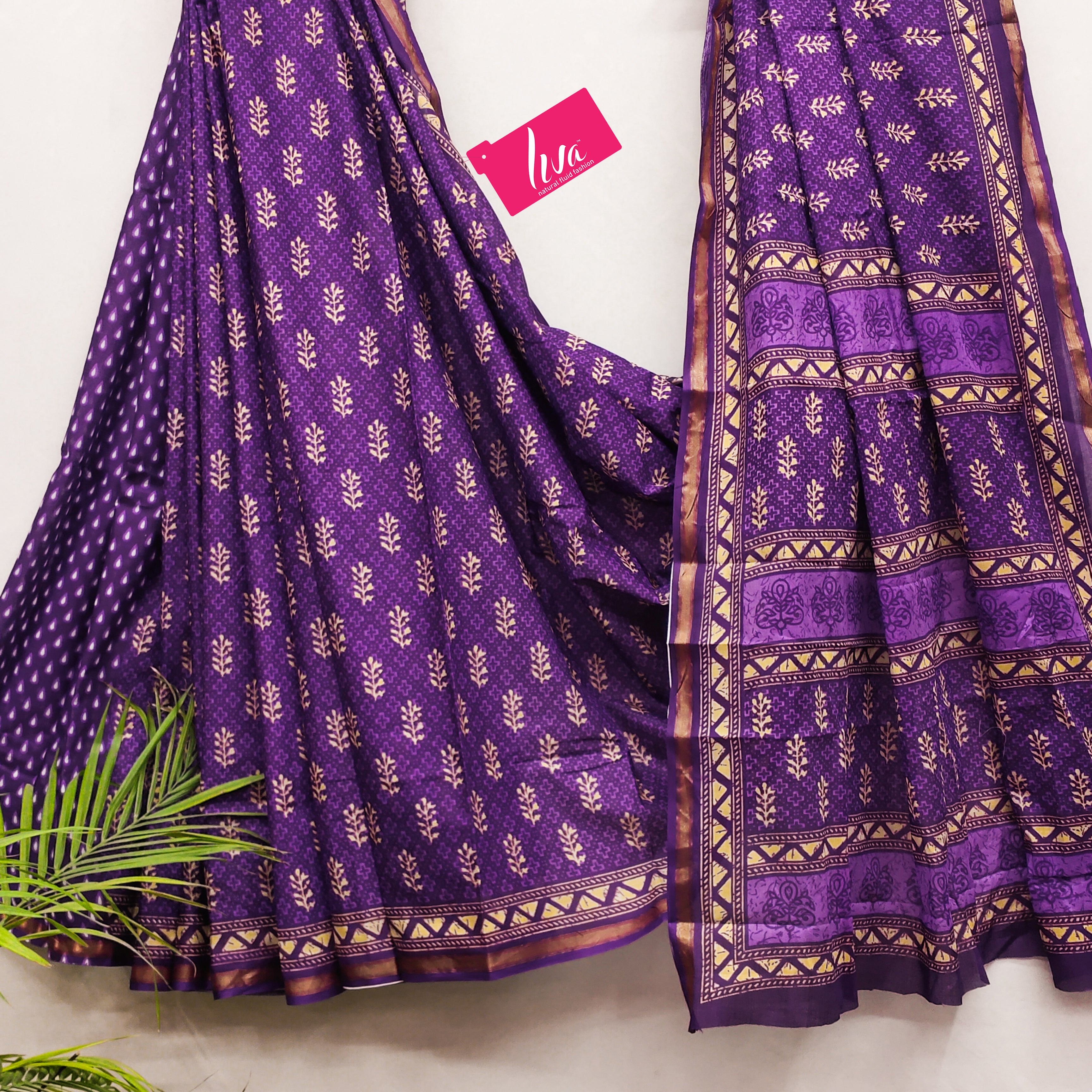 Soft Cotton Ikat Style Printed Saree with Rich Zari Border & Designer Pallu