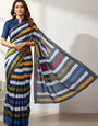 Soft Mul Cotton Multi-Stripe Printed Saree with Stylish Contrast Pallu & Zari Border