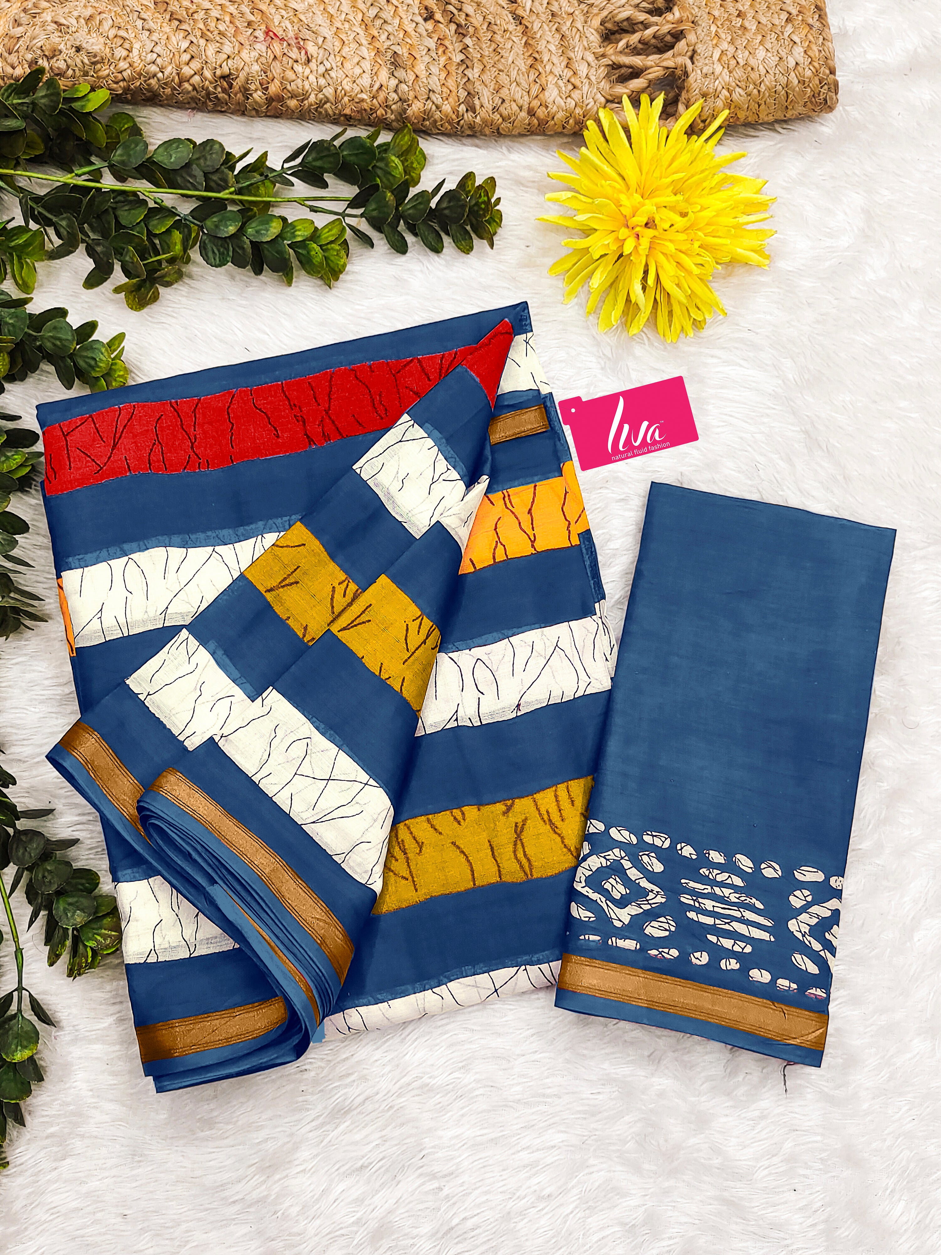 Soft Mul Cotton Multi-Stripe Printed Saree with Stylish Contrast Pallu & Zari Border