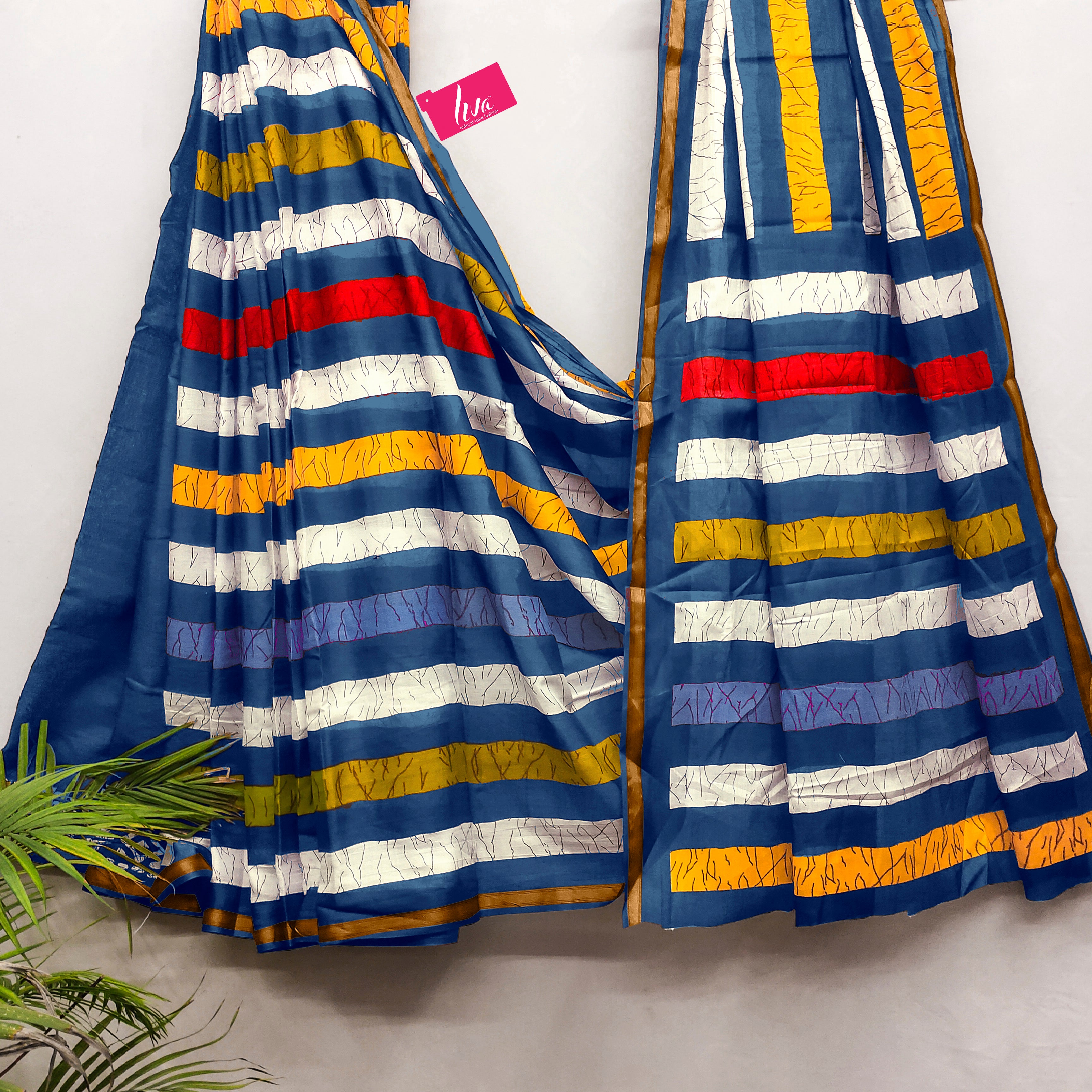Soft Mul Cotton Multi-Stripe Printed Saree with Stylish Contrast Pallu & Zari Border