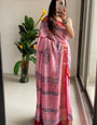 Premium LIVA-Approved Pure Cotton Printed Saree – Soft Baby Pink Elegance