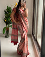 Premium LIVA-Approved Pure Cotton Printed Saree – Soft dusty pink Elegance