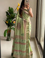 Premium LIVA-Approved Pure Cotton Printed Saree – Soft Pista Green Elegance
