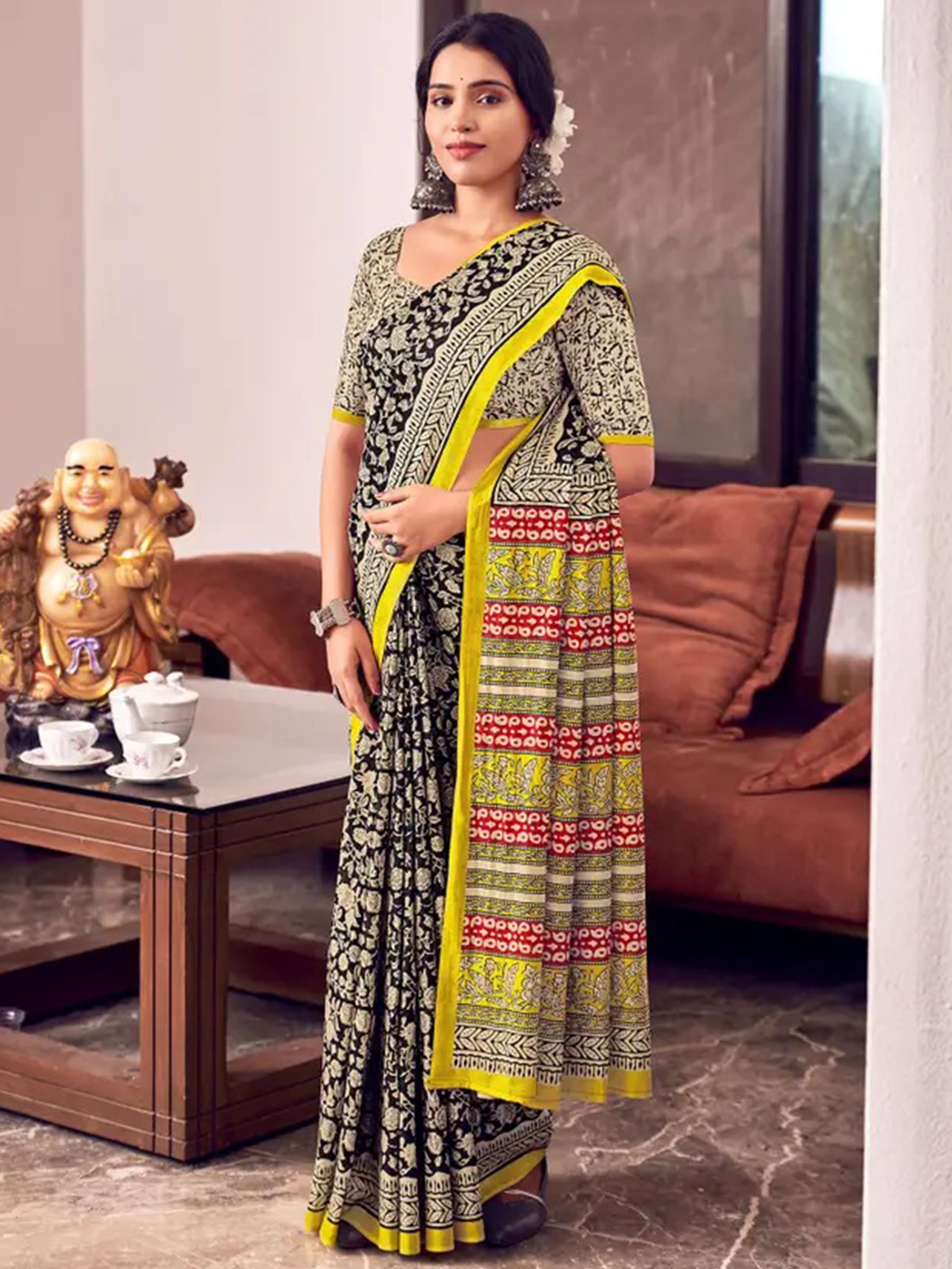 Bagru block print soft cotton saree with blouse piece