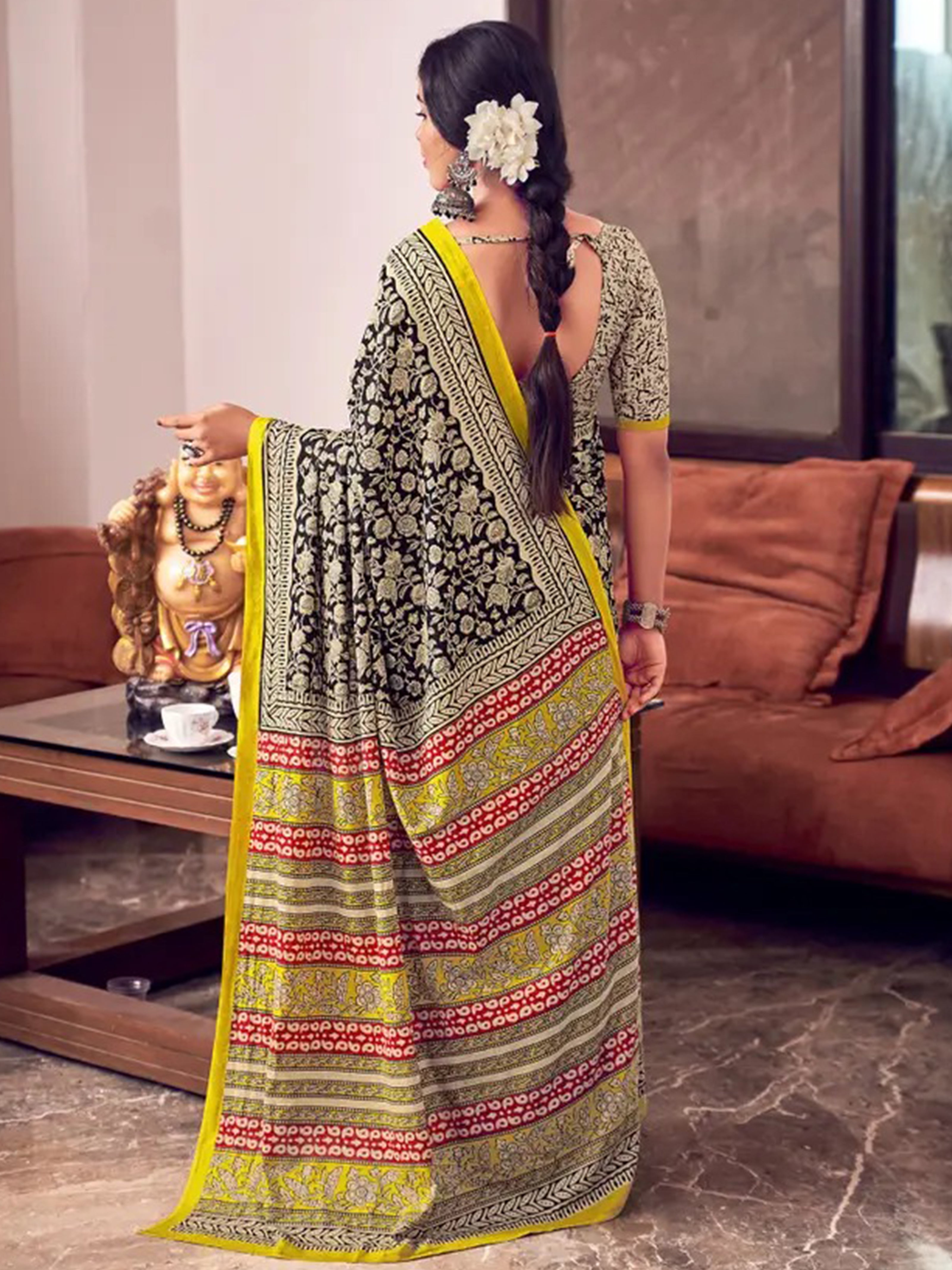 Bagru block print soft cotton saree with blouse piece