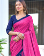 Ready-to-Wear Soft Cotton Printed Saree – Pink & Navy Blue | 2-Minute Draping | Everyday Elegance